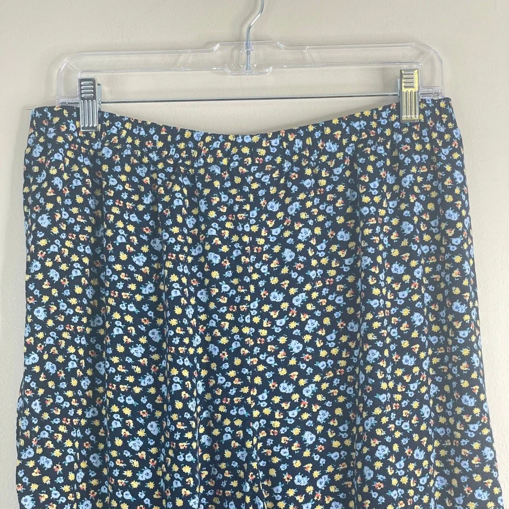 Boutique Wide Leg Pants Women Large Blue Ditsy Floral Casual Travel Lounge Comfy
